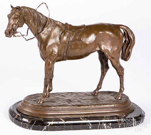 Patinated bronze horse, after Moigniez