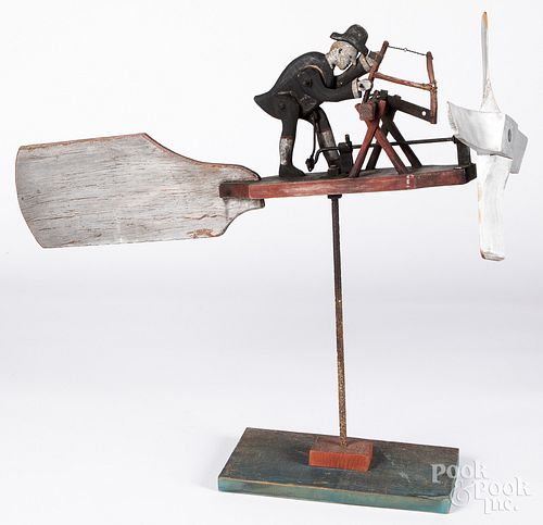 Carved and painted sawyer whirligig, early 20th c.