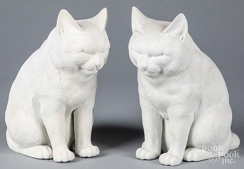 Pair of Japanese Hirado bisque porcelain cats
