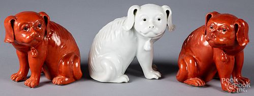Three Japanese Hirado porcelain dogs