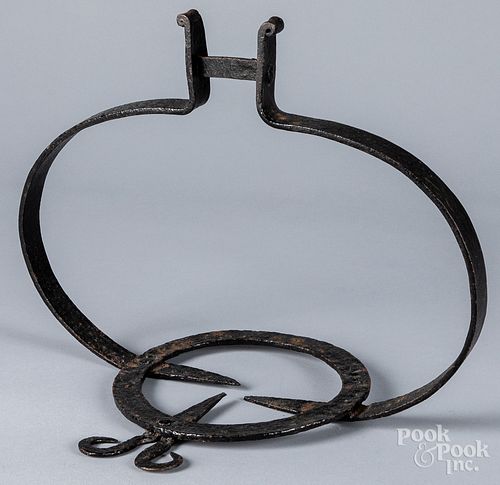 Wrought iron kettle stand, 19th c.