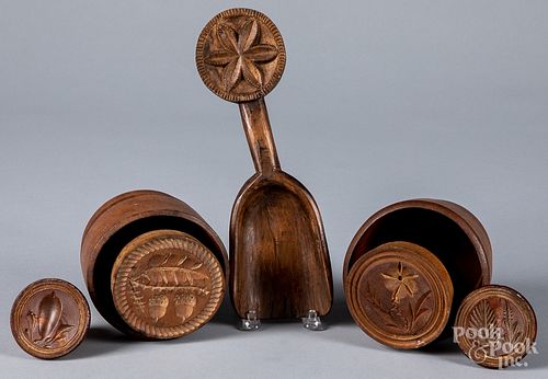 Five carved butterprints, 19th/20th c.
