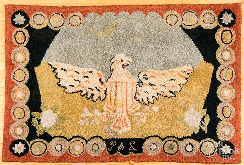 Hooked rug with eagle, mid 20th c.