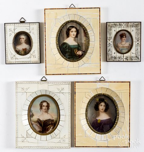 Five French miniature portraits.