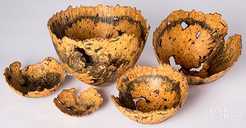 Nest of five burl bowls