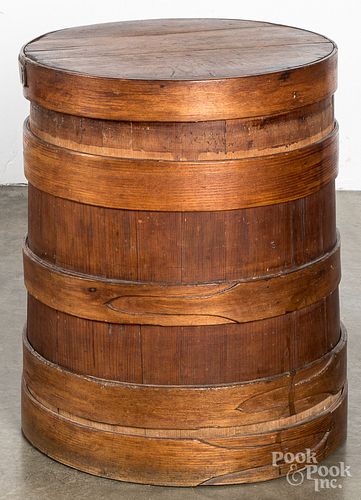 Large staved pine barrel, 19th c.