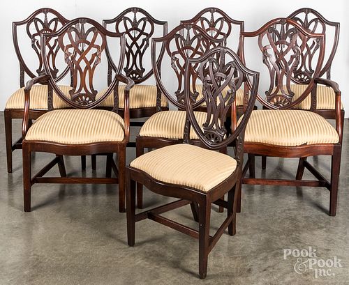 Set of eight Hepplewhite style dining chairs