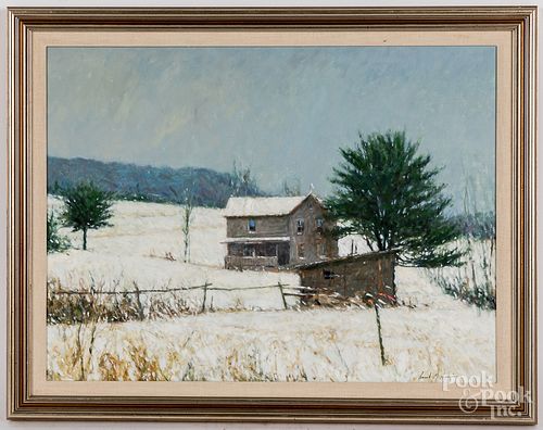 David Hopkins oil on canvas Tony's House in Winter
