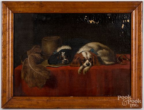 English oil on canvas of two spaniels, late 19th c