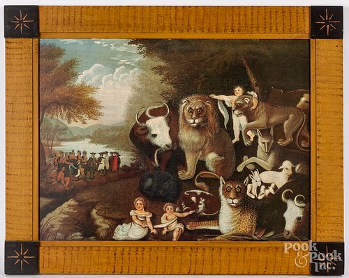 Printed Peaceable Kingdom in a painted frame