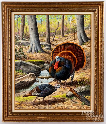 Chuck Ripper oil on canvas of two turkeys
