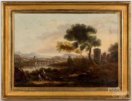 Oil on canvas Italianate landscape, 18th/19th c.