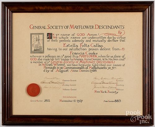 General Society Mayflower Descendants certificate