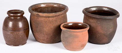 Four redware crocks, 19th c.