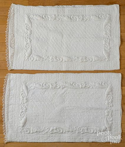 Pair of whitework pillow shams, 19th c.