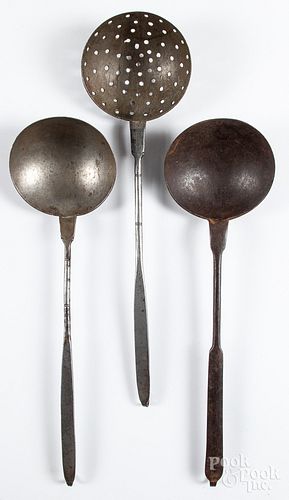 Three wrought iron ladles, 19th c.