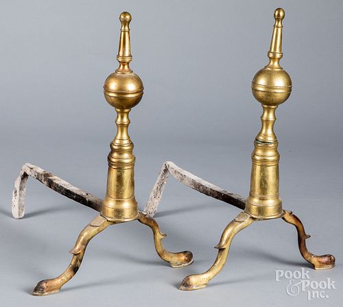 Pair of Federal brass andirons, ca. 1810