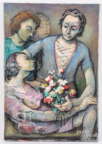 Samuel Heller oil on canvas of a family