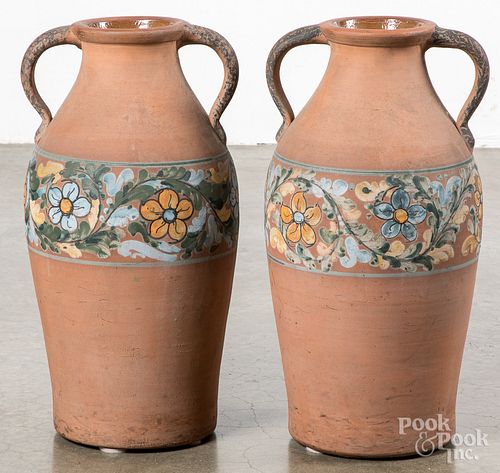 Pair of painted terra-cotta floor vases
