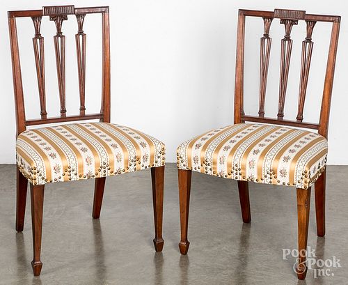 Pair of New York Hepplewhite walnut side chairs