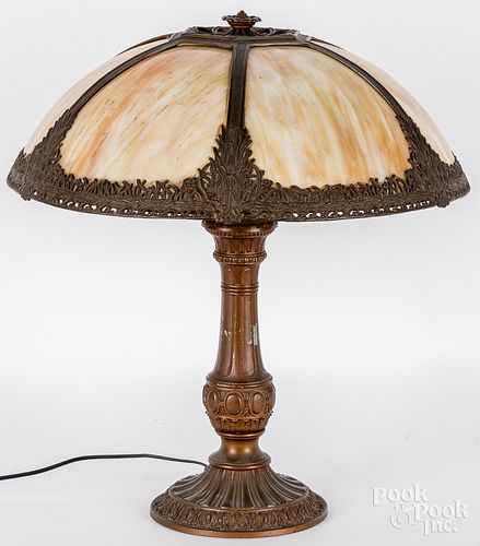 Spelter and slag glass table lamp, early 20th c.