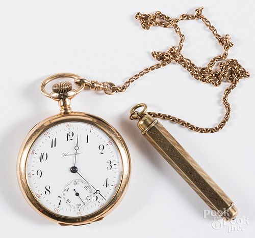 Hamilton 14K gold pocket watch and chain