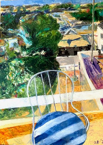 DAVID POST, Balcony with Striped Chair