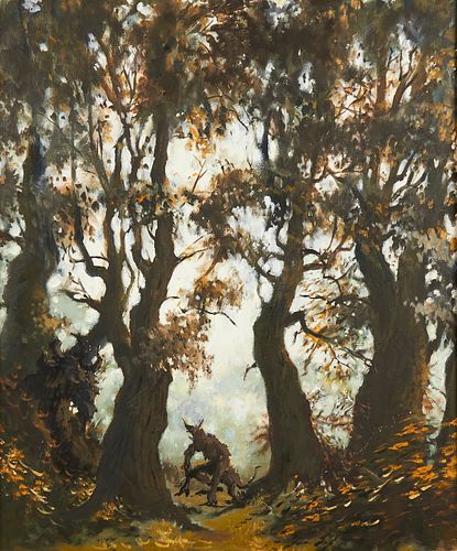 William Dietrichson "Untitled [beast crouching in forest path]" Oil on Canvas