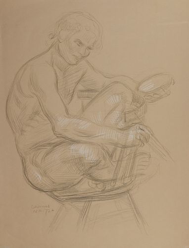 Paul Cadmus Male Nude on Chair Crayon on Paper