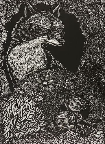 Jun Lee "Our Time in the Meadow" Woodcut