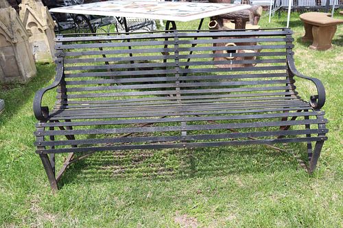 Antique Iron Black Painted Slatted Bench