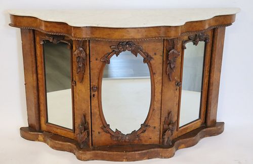 Victorian Walnut , Carved & Marbletop Cabinet .