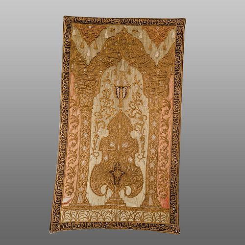 19th century Turkish Ottoman Embroidered Silk Panel. 