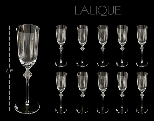 Lalique Roxane Crystal Champagne Flute, Set of 10