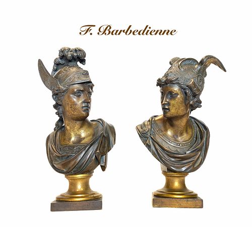 Pair of Gilt & Patina-ted Bronze Bust of Hermes, 19th C