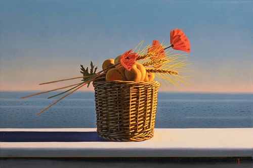 DAVID LIGARE, Still Life with Apricots, Wheat, and Poppies