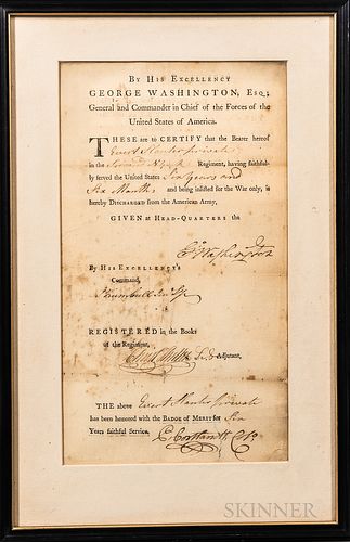 Washington, George (1732-1799) Printed Revolutionary War Discharge Form