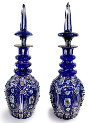 19th C. Persian Qajar Bohemian Ruby Cut-Glass Decanter
