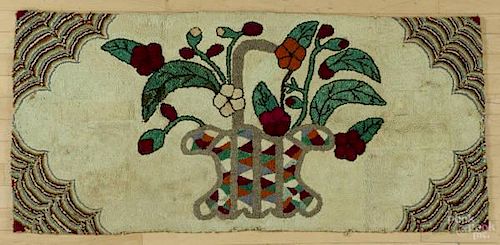 American hooked rug with potted flowers, early 2