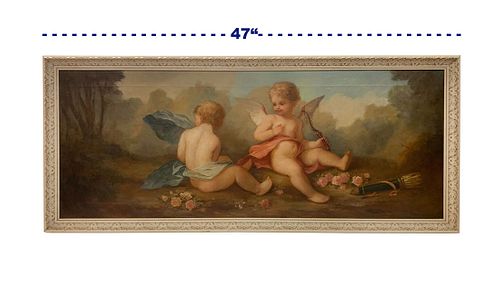 19th C. French Oil on Canvas Painting of Cupids Playing