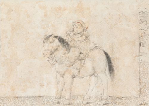 FERNANDO BOTERO ANGULO (Medellín, Colombia, 1932). 
"Femme a cheval", 1991. 
Mixed media (graphite and pastel) on paper. 
Signed and dated in the lowe