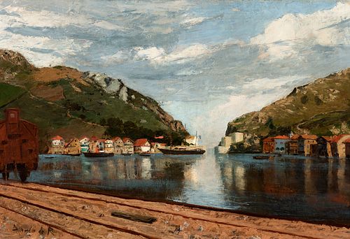 DARIO DE REGOYOS Y VALDÉS (Ribadesella, Asturias, 1857 - Barcelona, 1913) - 
"La baie de Pasajès (Basque Country)", 1885. 
Oil on canvas. 
This work i