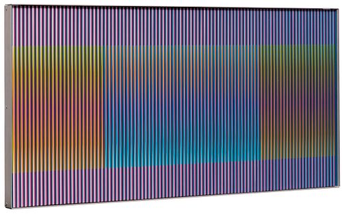 CARLOS CRUZ DIEZ (Caracas, 1923 - Paris, 2019). 
"Physichromie, No. 1040", 1975. 
Acrylic and plastic elements on aluminum. 
Signed, dated and located