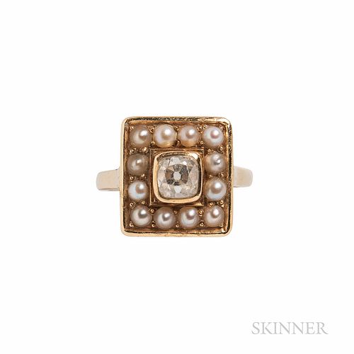 14kt Gold, Diamond, and Pearl Ring