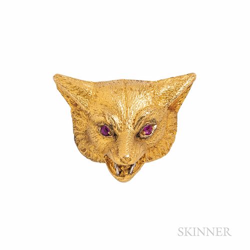 Antique 15kt Gold Fox Head Brooch