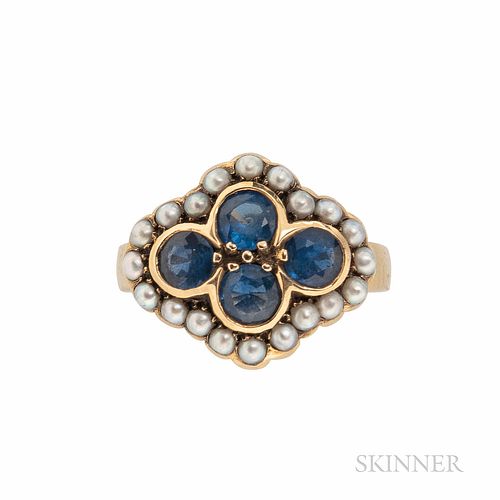 Sapphire and Split Pearl Ring