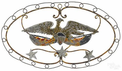 Painted zinc and iron eagle wall plaque, early 2