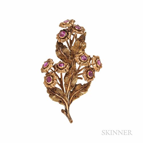 Mario Buccellati 18kt Gold and Ruby Flower Brooch