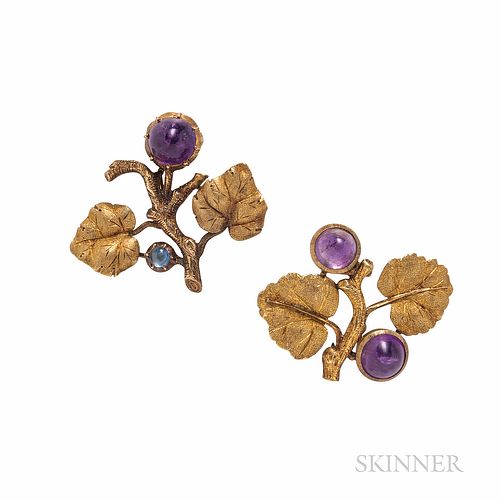 Two Mario Buccellati 18kt Gold Gem-set Brooches