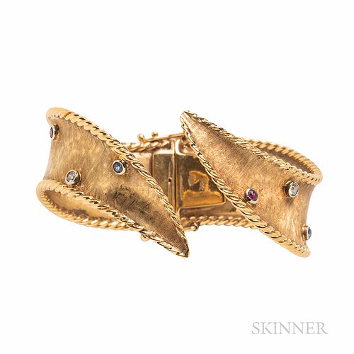 18kt Gold Gem-set Bangle Bracelet
